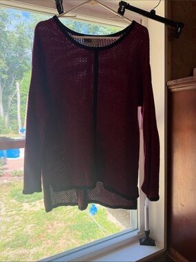 Habitat Open Knit Cardigan in Burgundy with Black Trim